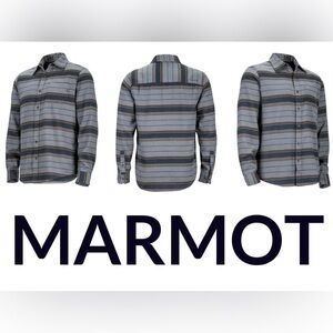 Marmot Men’s Striped Blue Brown Button-Up Shirt Outdoor  Flannel Style M NEW